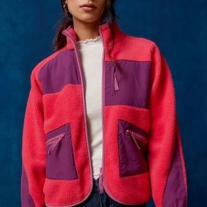 NEW UO Bruce Fleece Spliced Zip Up Jacket
